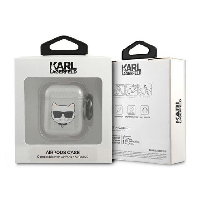 Чехол Karl Lagerfeld Glitter Choupette для AirPods 2/1 Silver (KLA2UCHGS)