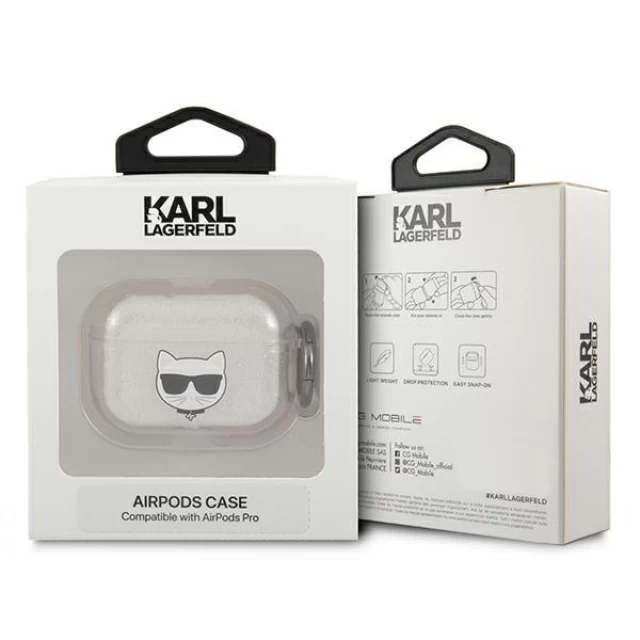 Чехол Karl Lagerfeld Glitter Choupette для AirPods Pro Silver (KLAPUCHGS)
