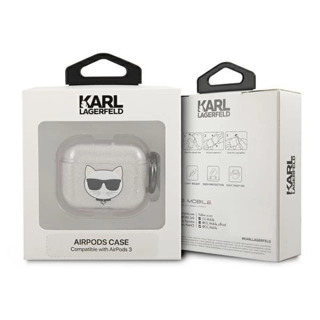 Чехол Karl Lagerfeld Glitter Choupette для AirPods 3 Silver (KLA3UCHGS)
