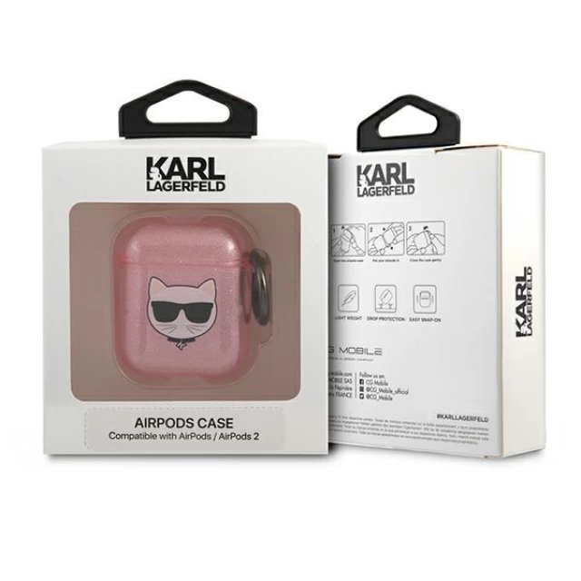 Чехол Karl Lagerfeld Glitter Choupette для AirPods 2/1 Pink (KLA2UCHGP)
