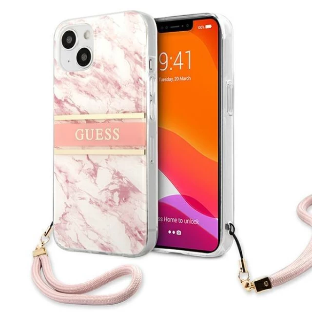 Чехол Guess Marble Strap для iPhone 13 mini Pink (GUHCP13SKMABPI)