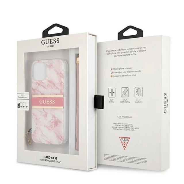 Чехол Guess Marble Strap для iPhone 13 mini Pink (GUHCP13SKMABPI)