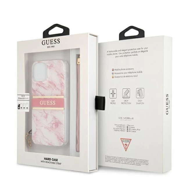 Чохол Guess Marble Strap для iPhone 13 mini Pink (GUHCP13SKMABPI)