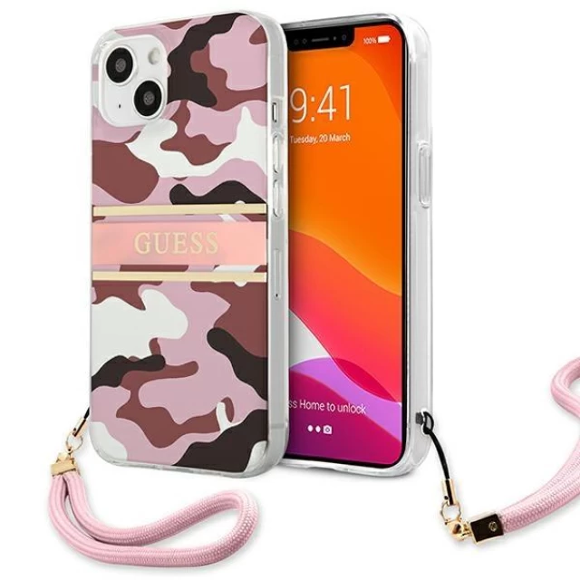 Чехол Guess Camo Strap Collection для iPhone 13 mini Pink (GUHCP13SKCABPI)