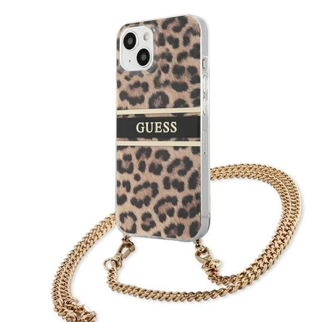 Чехол Guess Gold Strap для iPhone 13 mini Leopard (GUHCP13SKBCLE)