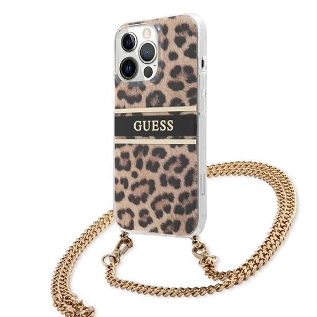 Чехол Guess Gold Strap для iPhone 13 Pro Leopard (GUHCP13LKBCLE)