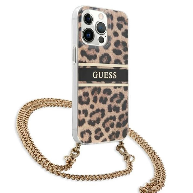 Чехол Guess Gold Strap для iPhone 13 Pro Leopard (GUHCP13LKBCLE)