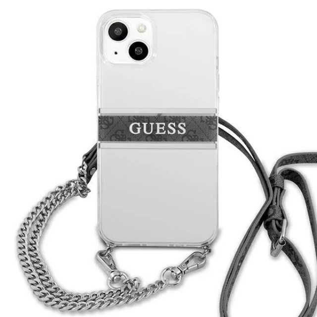 Чохол Guess 4G Grey Strap Silver Chain для iPhone 13 mini Transparent (GUHCP13SKC4GBSI)