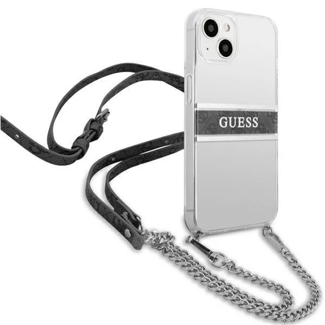 Чохол Guess 4G Grey Strap Silver Chain для iPhone 13 mini Transparent (GUHCP13SKC4GBSI)