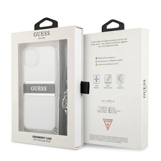 Чохол Guess 4G Grey Strap Silver Chain для iPhone 13 mini Transparent (GUHCP13SKC4GBSI)
