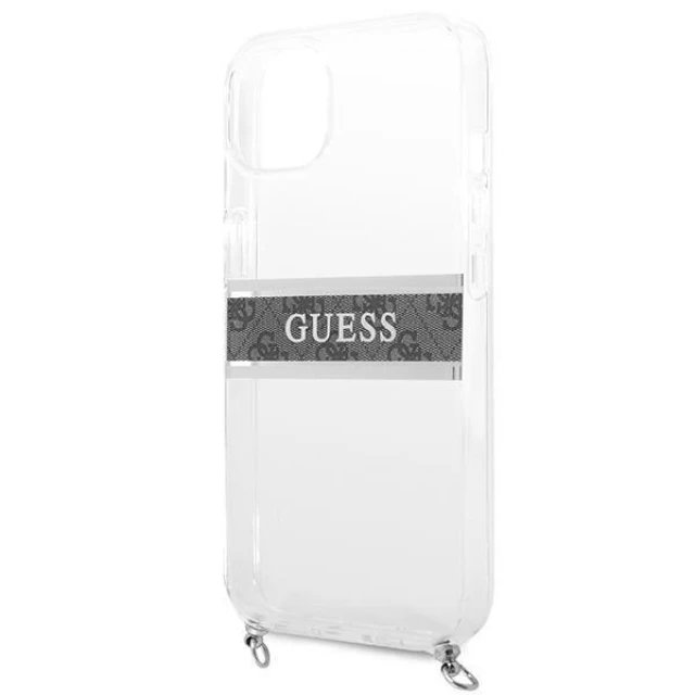Чехол Guess 4G Grey Strap Silver Chain для iPhone 13 Transparent (GUHCP13MKC4GBSI)