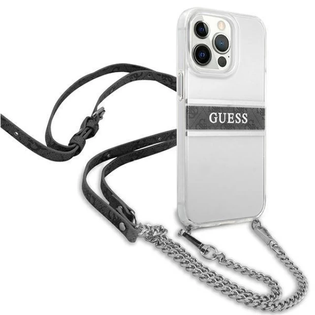 Чехол Guess 4G Grey Strap Silver Chain для iPhone 13 Pro Transparent (GUHCP13LKC4GBSI)