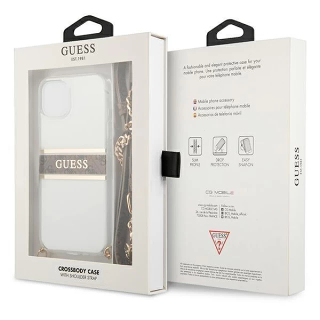 Чохол Guess Brown Strap Gold Chain для iPhone 13 mini Transparent (GUHCP13SKC4GBGO)