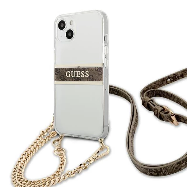 Чехол Guess Brown Strap Gold Chain для iPhone 13 Transparent (GUHCP13MKC4GBGO)