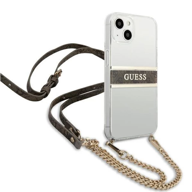 Чехол Guess Brown Strap Gold Chain для iPhone 13 Transparent (GUHCP13MKC4GBGO)