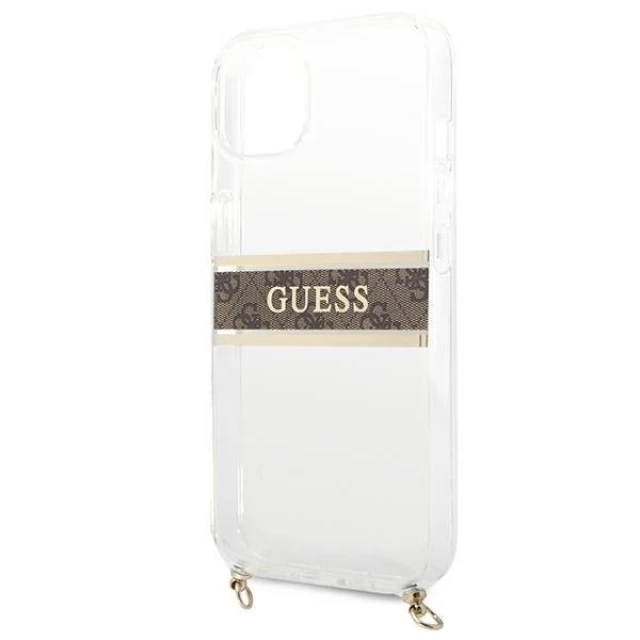 Чехол Guess Brown Strap Gold Chain для iPhone 13 Transparent (GUHCP13MKC4GBGO)