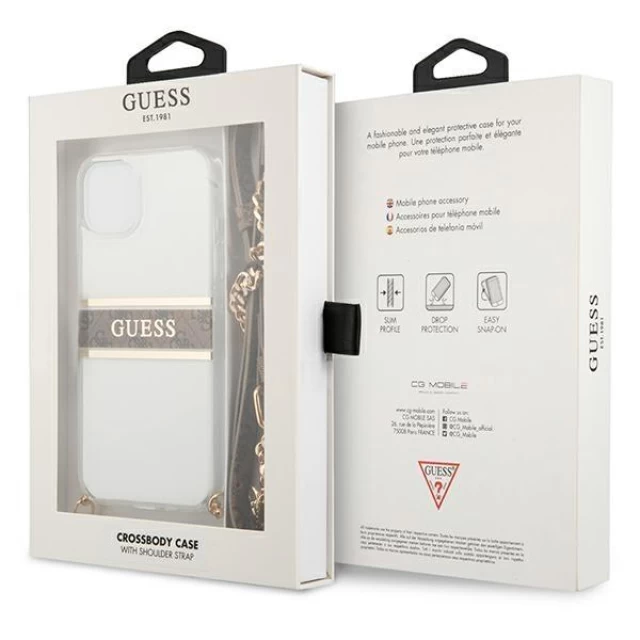 Чехол Guess Brown Strap Gold Chain для iPhone 13 Transparent (GUHCP13MKC4GBGO)