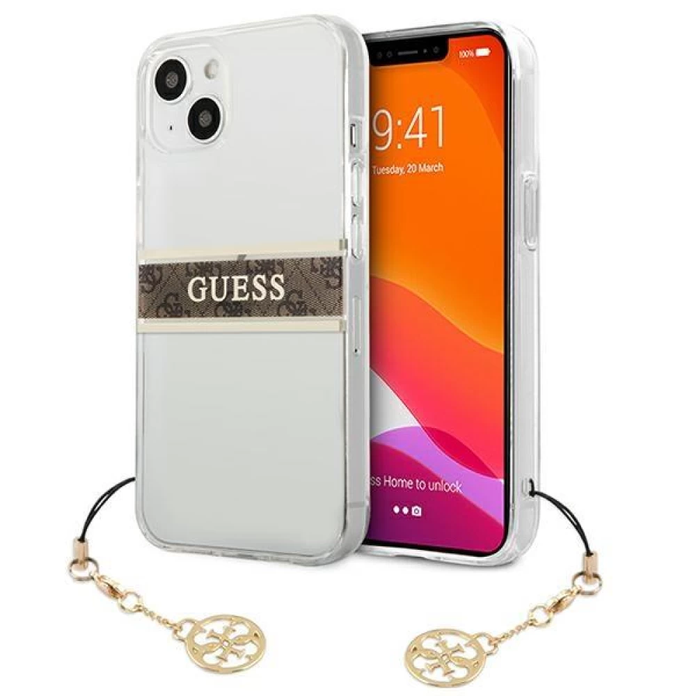 Чехол Guess Brown Strap Charm для iPhone 13 mini Transparent  (GUHCP13SKB4GBR) - купить по цене 1109 ₴ в Киеве / Украине. Оригинальный  товар с гарантией качества.