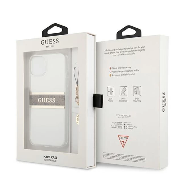 Чехол Guess Brown Strap Charm для iPhone 13 mini Transparent (GUHCP13SKB4GBR)