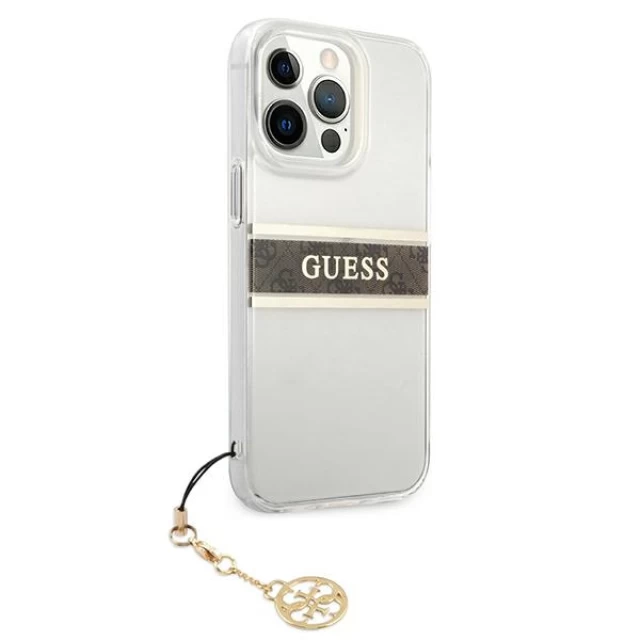 Чехол Guess 4G Brown Strap Charm для iPhone 13 Pro Max Transparent (GUHCP13XKB4GBR)