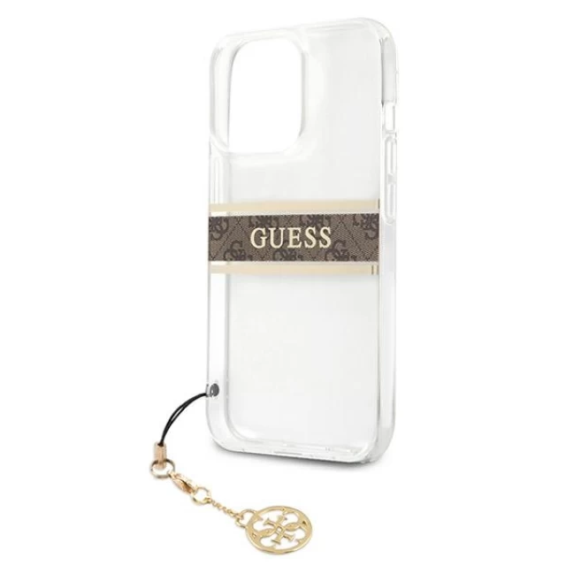 Чехол Guess 4G Brown Strap Charm для iPhone 13 Pro Max Transparent (GUHCP13XKB4GBR)