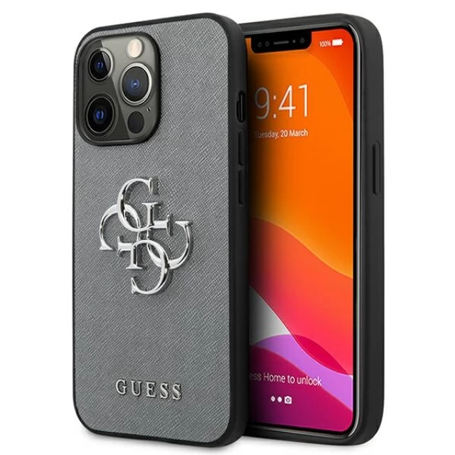 Чохол Guess Saffiano 4G Metal Logo для iPhone 13 Pro Max Grey (GUHCP13XSA4GSGR)