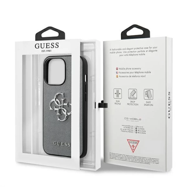 Чохол Guess Saffiano 4G Metal Logo для iPhone 13 Pro Max Grey (GUHCP13XSA4GSGR)