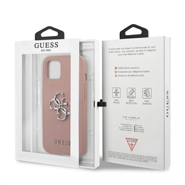 Чехол Guess Saffiano 4G Metal Logo для iPhone 13 Pink (GUHCP13MSA4GSPI)
