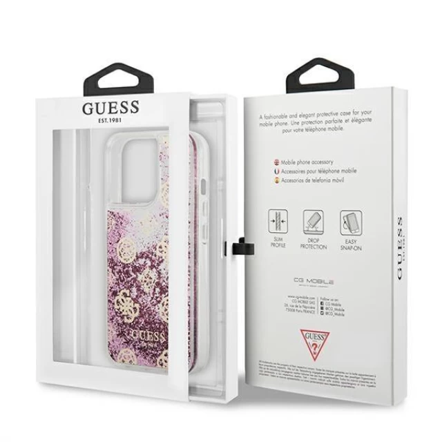 Чохол Guess Peony Liquid Glitter для iPhone 13 Pro Pink (GUHCP13LLGPEPI)