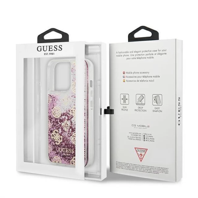 Чехол Guess Peony Liquid Glitter для iPhone 13 Pro Pink (GUHCP13LLGPEPI)