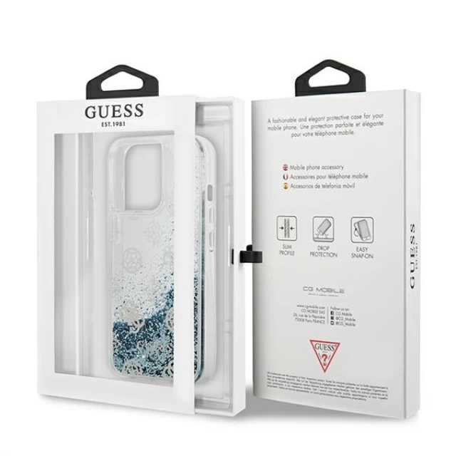 Чехол Guess Peony Liquid Glitter для iPhone 13 Pro Blue (GUHCP13LLGPEBL)