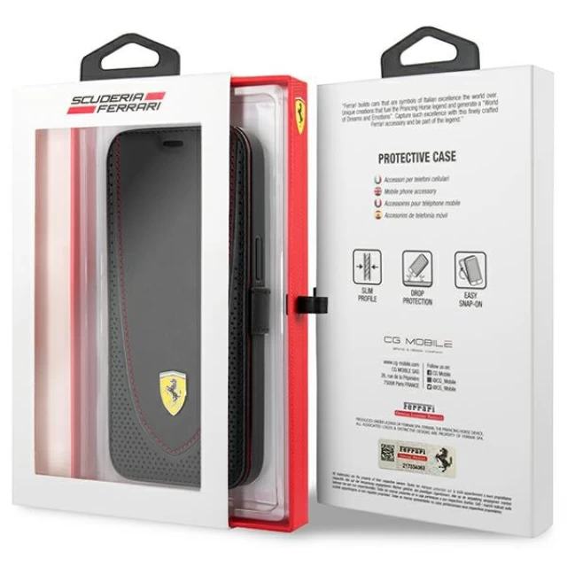 Чохол Ferrari Leather Curved Line (Book) для iPhone 13 Pro Black (FEFLBKP13LRGOK)