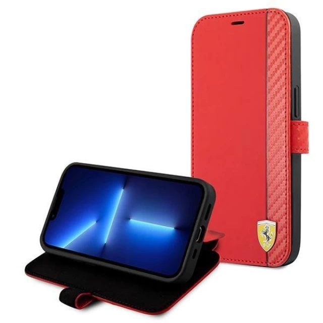 Чохол-книжка Ferrari для iPhone 13 mini On Track Carbon Stripe Red (FESAXFLBKP13SRE)