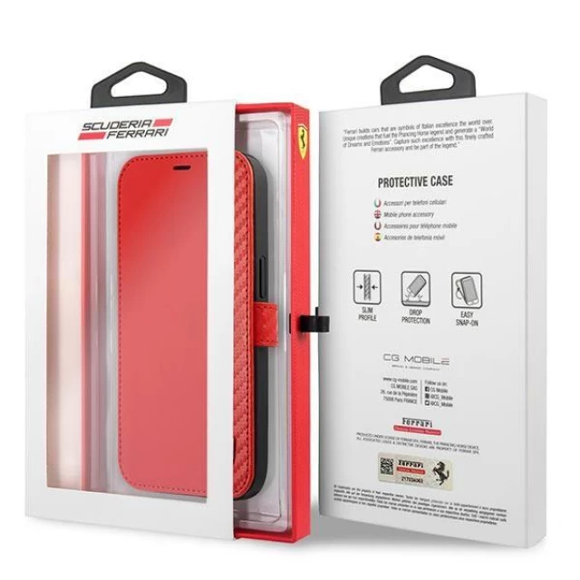 Чехол-книжка Ferrari для iPhone 13 On Track Carbon Stripe Red (FESAXFLBKP13MRE)