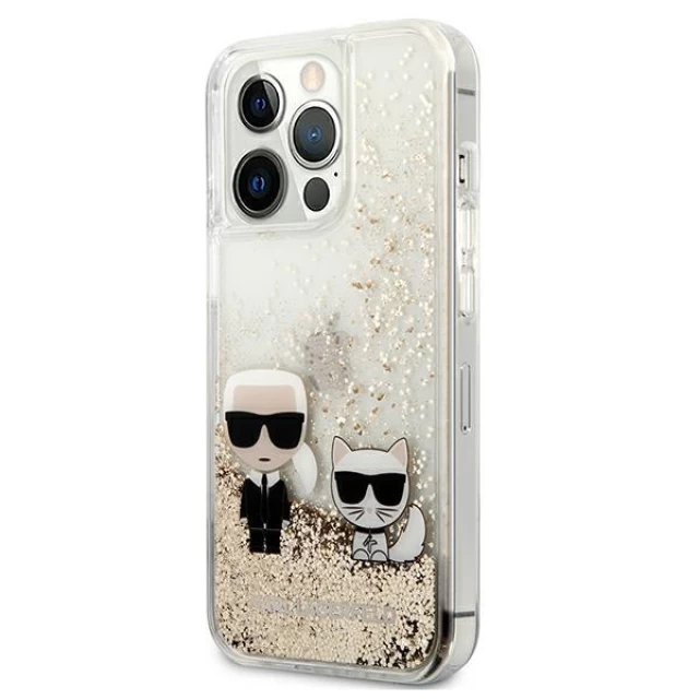 Чохол Karl Lagerfeld Liquid Glitter Karl and Choupette для iPhone 13 Pro Gold (KLHCP13LGKCD)