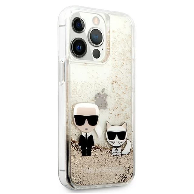 Чохол Karl Lagerfeld Liquid Glitter Karl and Choupette для iPhone 13 Pro Gold (KLHCP13LGKCD)