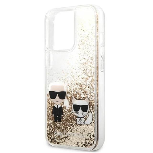 Чехол Karl Lagerfeld Liquid Glitter Karl & Choupette для iPhone 13 Pro Max Gold (KLHCP13XGKCD)