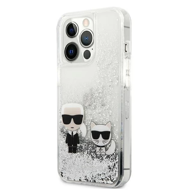 Чехол Karl Lagerfeld Liquid Glitter Karl & Choupette для iPhone 13 Pro Max Silver (KLHCP13XGKCS)