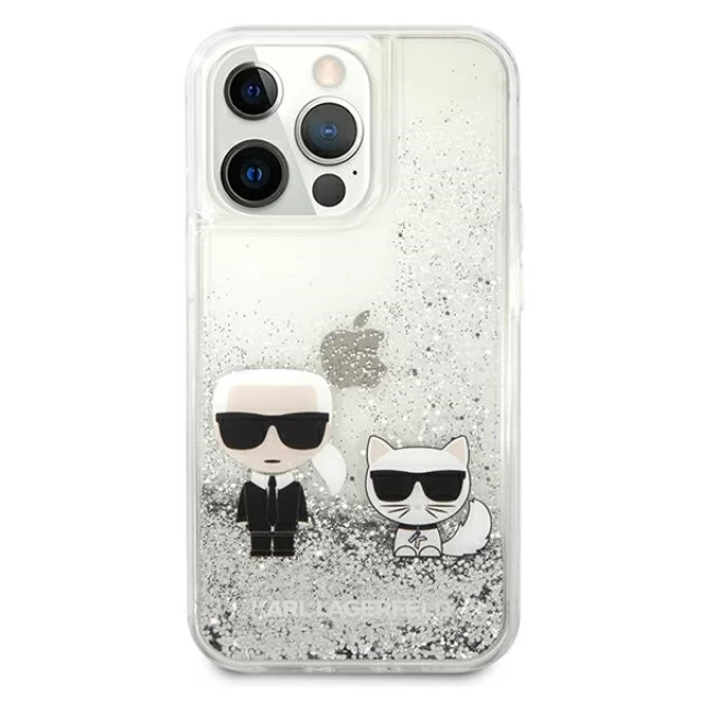 Чехол Karl Lagerfeld Liquid Glitter Karl & Choupette для iPhone 13 Pro Max Silver (KLHCP13XGKCS)