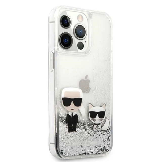 Чохол Karl Lagerfeld Liquid Glitter Karl & Choupette для iPhone 13 Pro Max Silver (KLHCP13XGKCS)