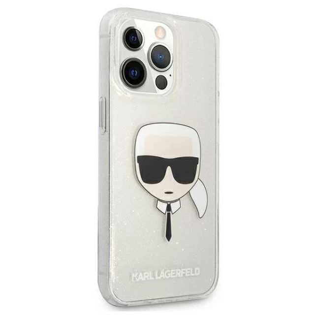 Чохол Karl Lagerfeld Glitter Karl's Head для iPhone 13 Pro Silver (KLHCP13LKHTUGLS)