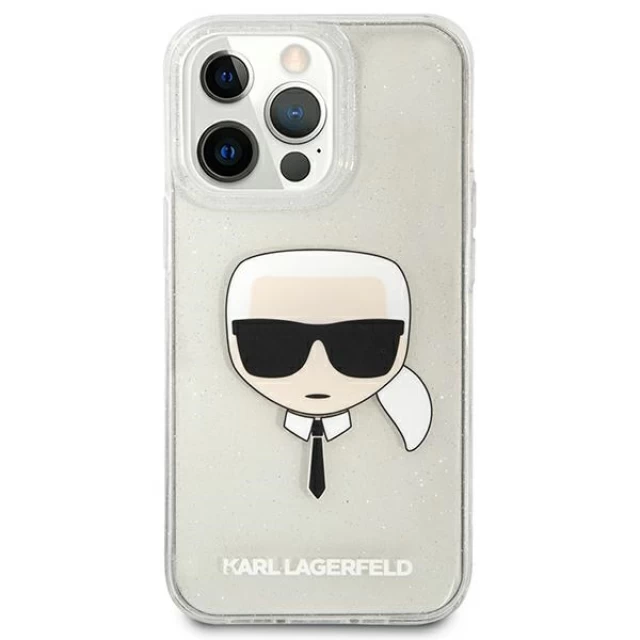 Чохол Karl Lagerfeld Glitter Karl's Head для iPhone 13 Pro Max Silver (KLHCP13XKHTUGLS)