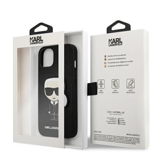 Чехол Karl Lagerfeld Saffiano Iconic Karl's Patch для iPhone 13 mini Black (KLHCP13SOKPK)