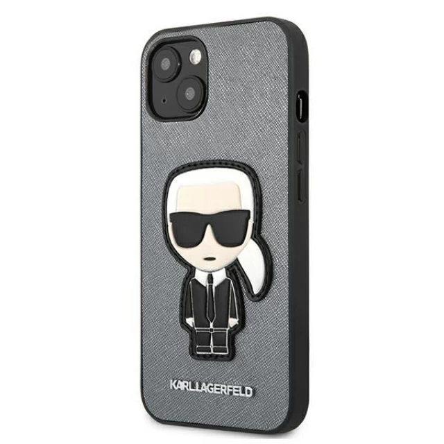 Чохол Karl Lagerfeld Saffiano Iconic Karl's Patch для iPhone 13 mini Silver (KLHCP13SOKPG)