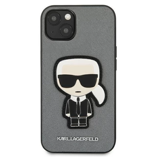 Чохол Karl Lagerfeld Saffiano Iconic Karl's Patch для iPhone 13 mini Silver (KLHCP13SOKPG)