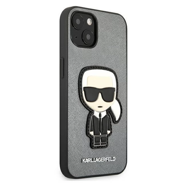 Чехол Karl Lagerfeld Saffiano Iconic Karl's Patch для iPhone 13 mini Silver (KLHCP13SOKPG)