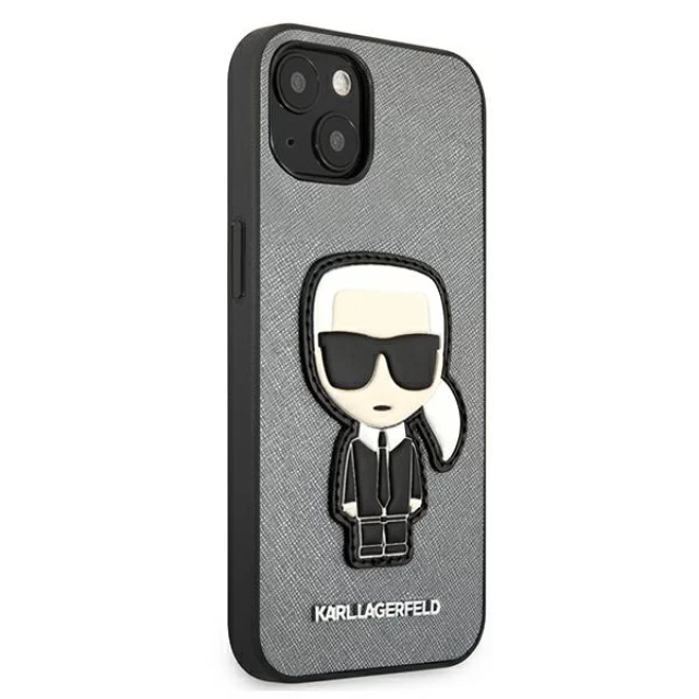 Чохол Karl Lagerfeld Saffiano Ikonik Karl's Patch для iPhone 13 Silver (KLHCP13MOKPG)
