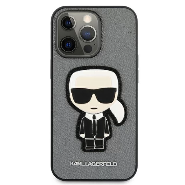 Чохол Karl Lagerfeld Saffiano Ikonik Karl`s Patch для iPhone 13 | 13 Pro Silver (KLHCP13LOKPG)