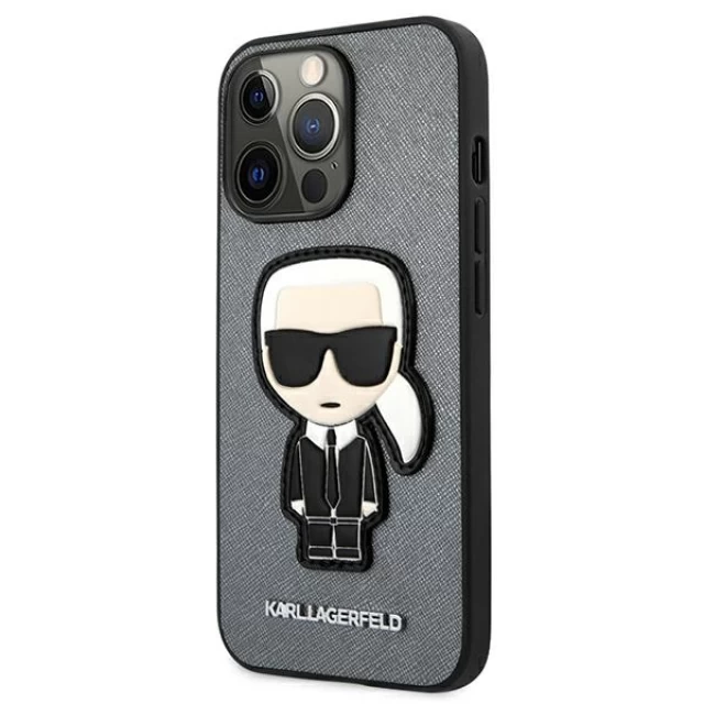 Чохол Karl Lagerfeld Saffiano Ikonik Karl's Patch для iPhone 13 Pro Max Silver (KLHCP13XOKPG)