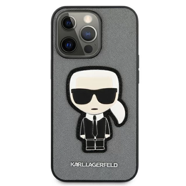 Чохол Karl Lagerfeld Saffiano Ikonik Karl's Patch для iPhone 13 Pro Max Silver (KLHCP13XOKPG)